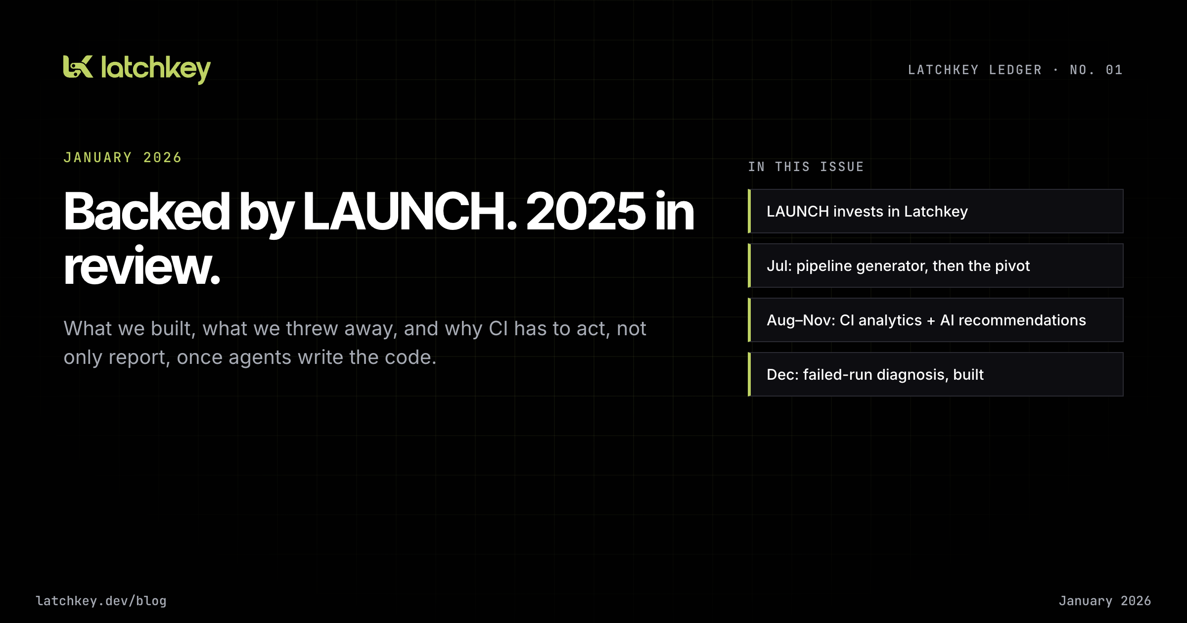Latchkey Ledger No. 01: backed by LAUNCH, 2025 in review