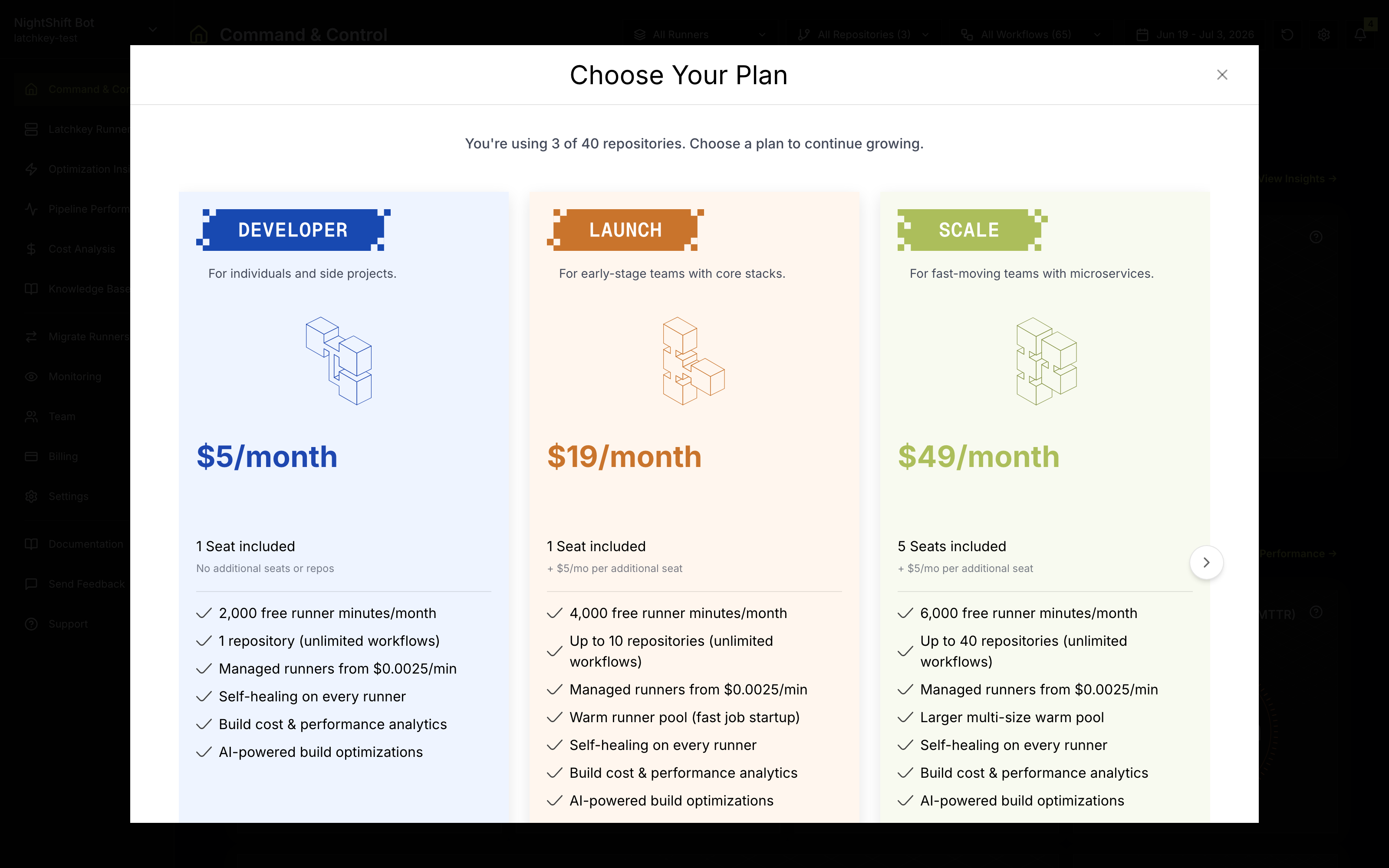The Change Plan picker