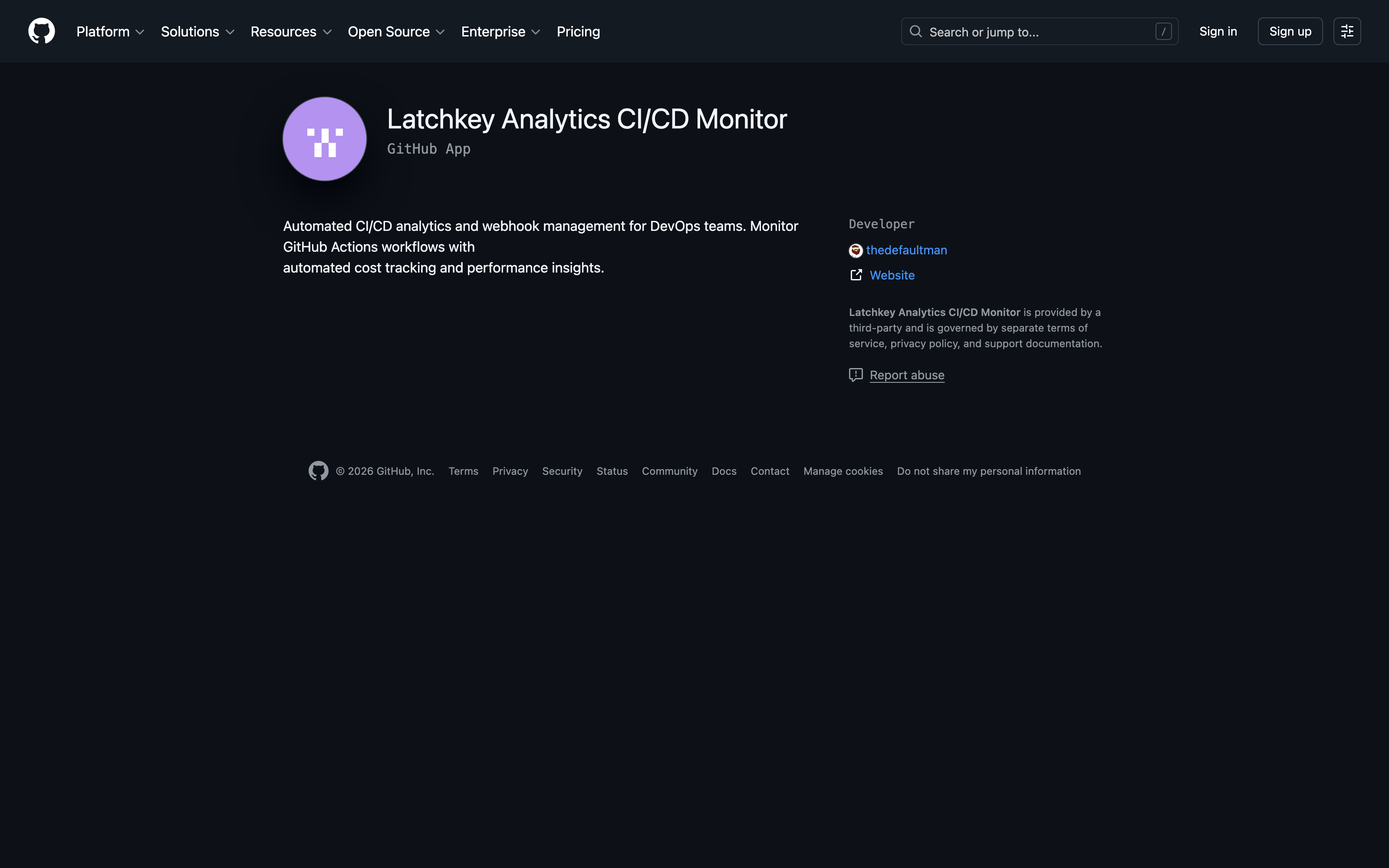 The Latchkey GitHub App listing on GitHub