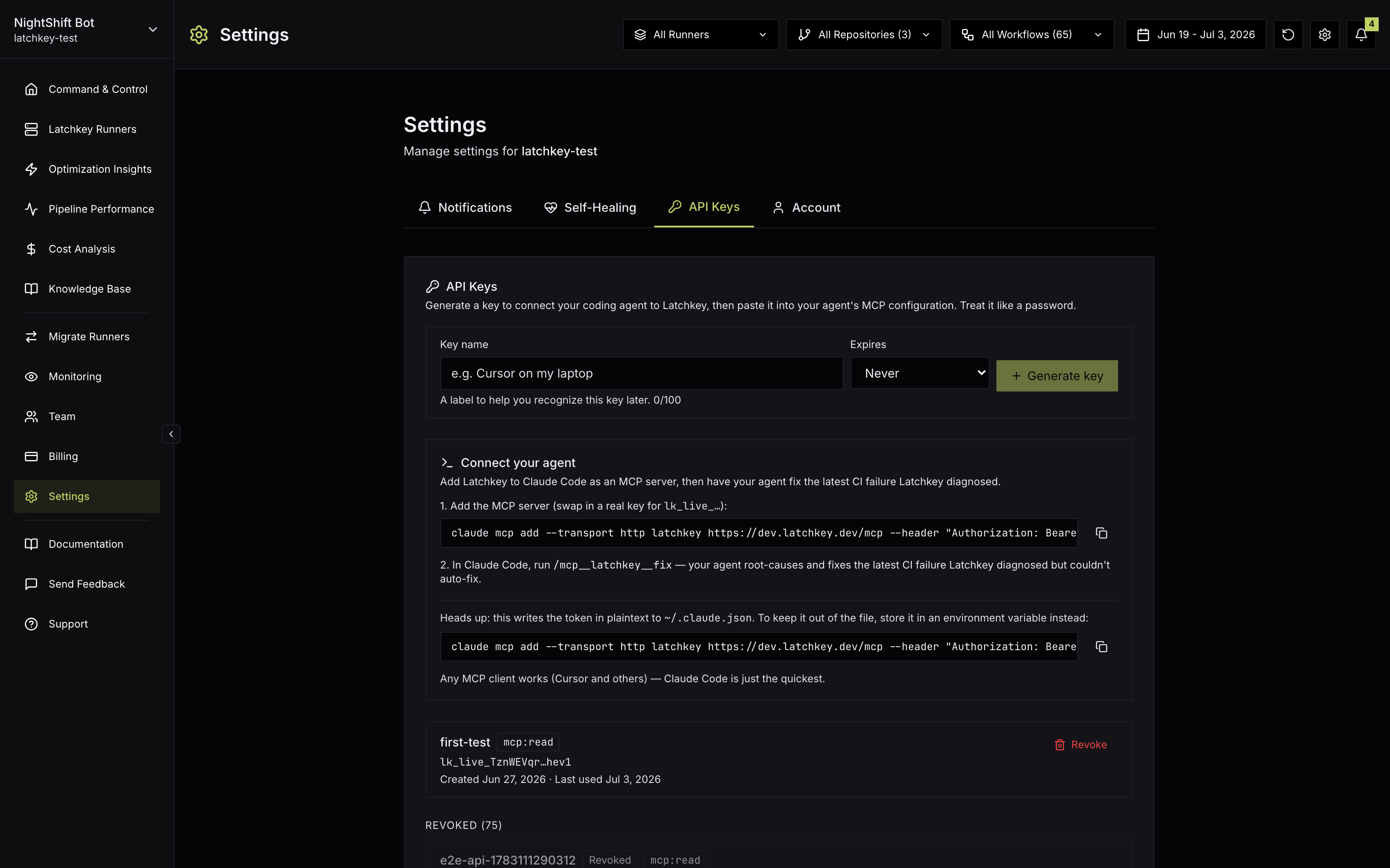 The API Keys settings tab