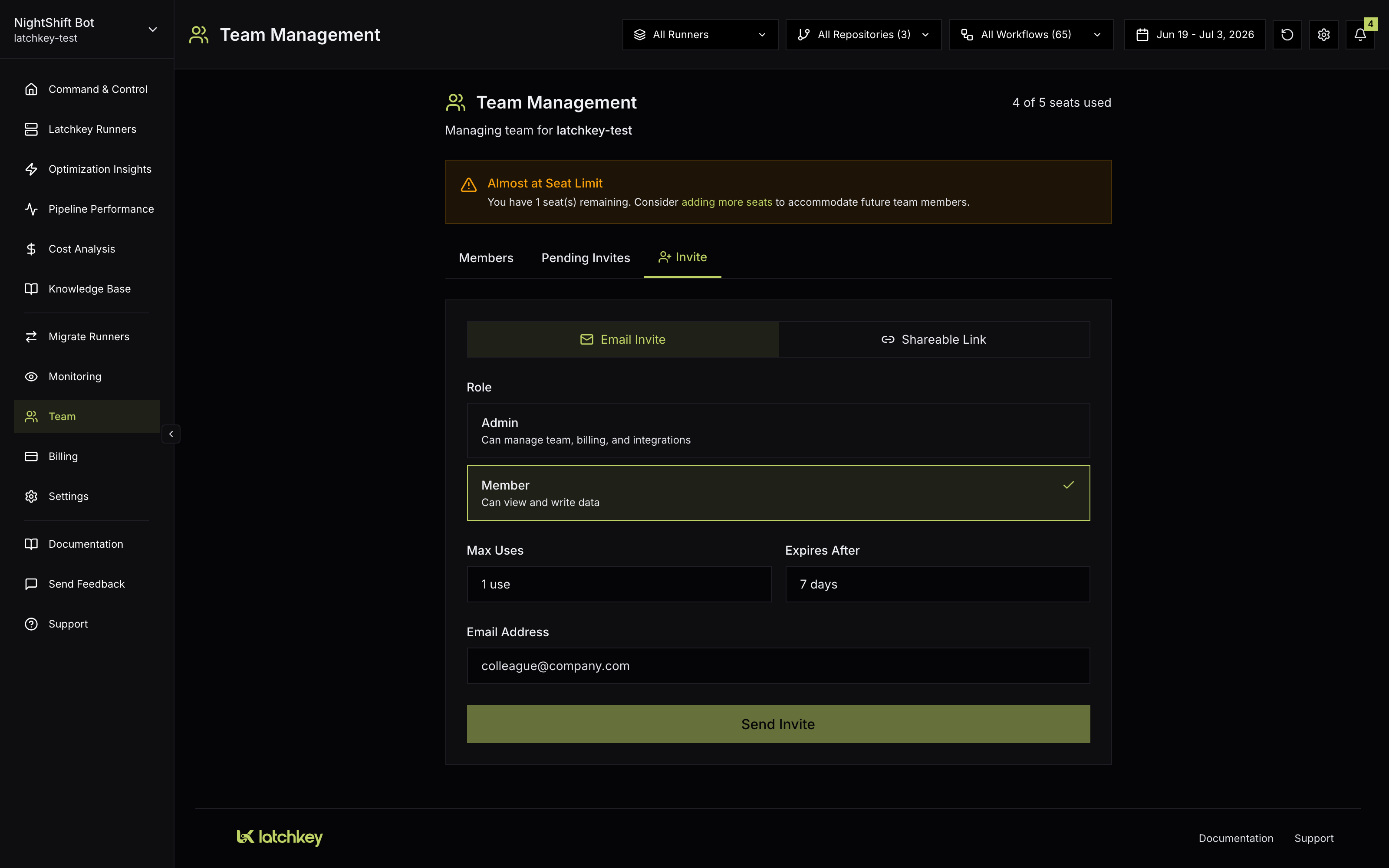 The Invite tab on Team Management